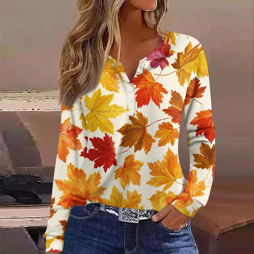 Жен. Футболка Футболка на пуговицах с длинным рукавом Повседневные Выходные Мода Классический Топ с v-образным вырезом Обычный