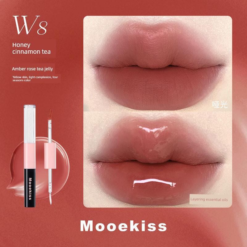 Mooekiss Double-Ended Lip Glaze Mirror Lipstick Is Not Easy to Stick to the Cup, Moisturizing and Nourishing Matte Lip Cream