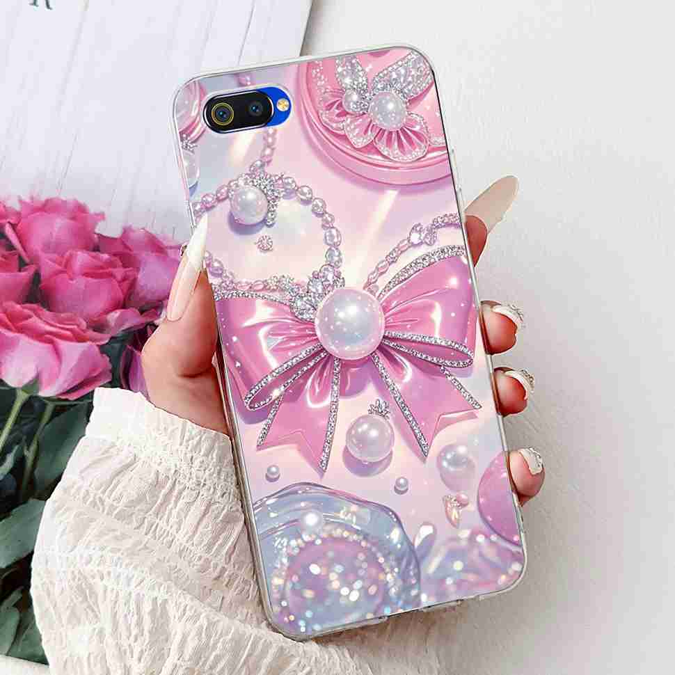 For Realme C2 RMX1941 6.1" Case Summer Fresh Mint Soft Silicone TPU Cover For Oppo Realme c2 C2 Luxurious Flowers Bumper Shell