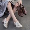 Round Toe Hollow-out Breathable Thick Heel Sandals Retro Versatile Commuting Women's Shoes