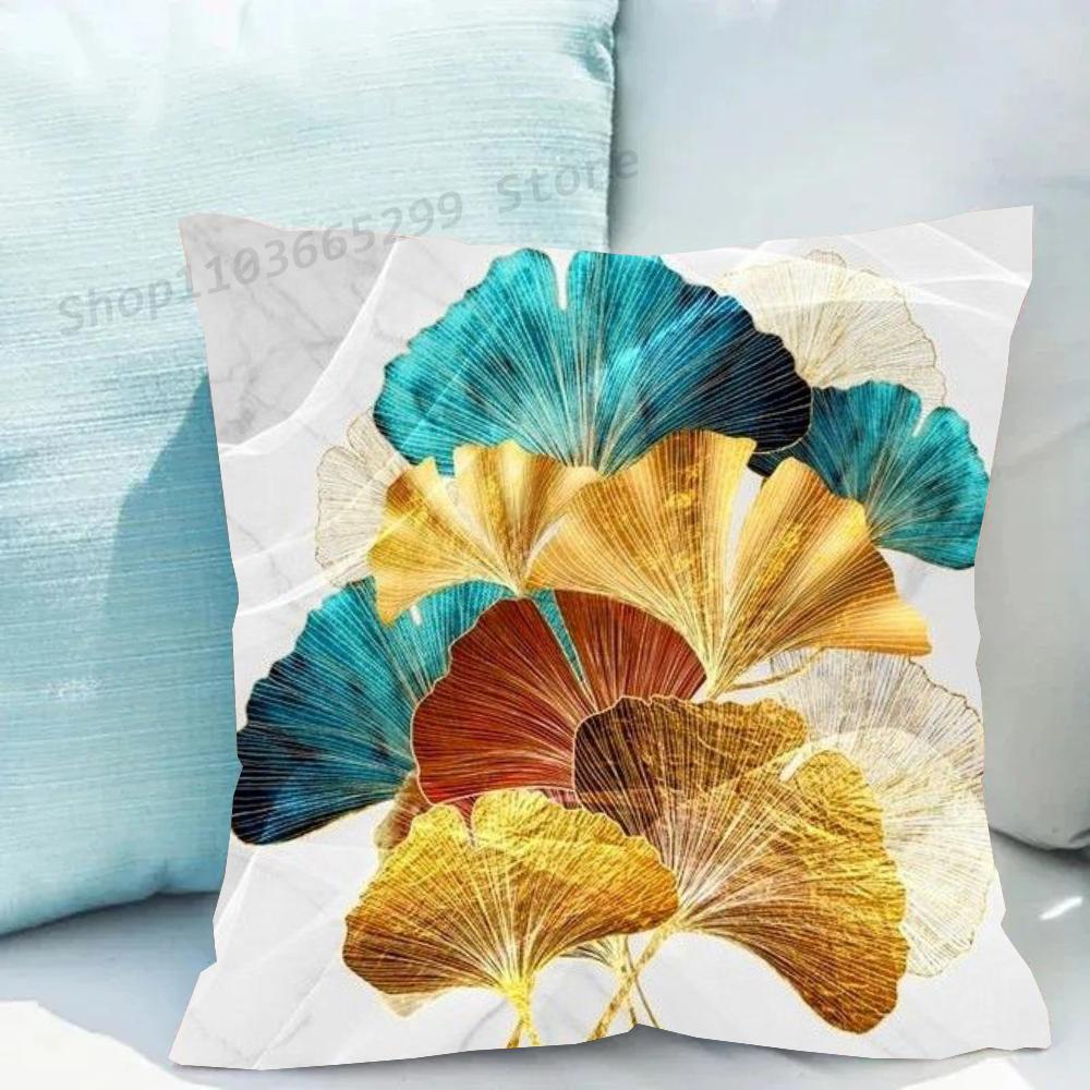 1pc Ginkgo Leaf Pillow Case Square Bedroom Sofa Leisure Comfort Cushion Car Living Room Home Decoration