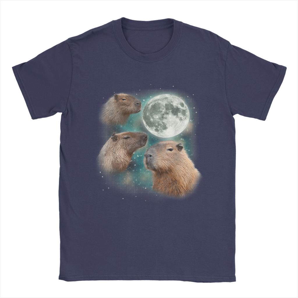 3D Capybara Moon Giant Rodents Weird Howling Unisex T Shirts Funny Tees Short Sleeve Crewneck TShirt Cotton Gift Idea Clothes