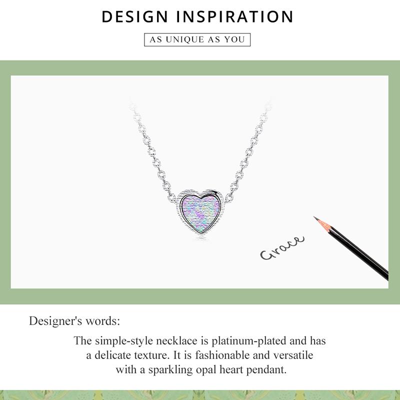 WOSTU Real 925 Sterling Silver Simple Style Shining Opal Heart Pendant Choker Necklace For Women Jewelry Gift