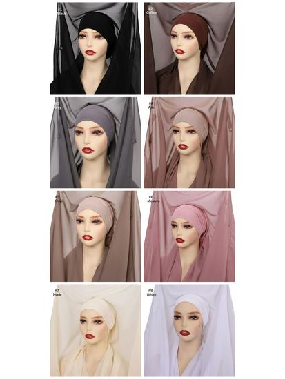 Solid Pearl Chiffon Scarf, Base Cap, & Magnetic Buckle Set