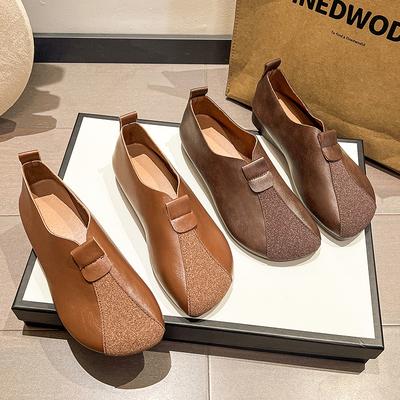 Модная Новая Женская Обувь на Плоской Подошве 2024 Весна и Лето Однотонная Кожаная Отделка Балетки Повседневные Повседневные Универсальные Мягкие Женские Лоферы