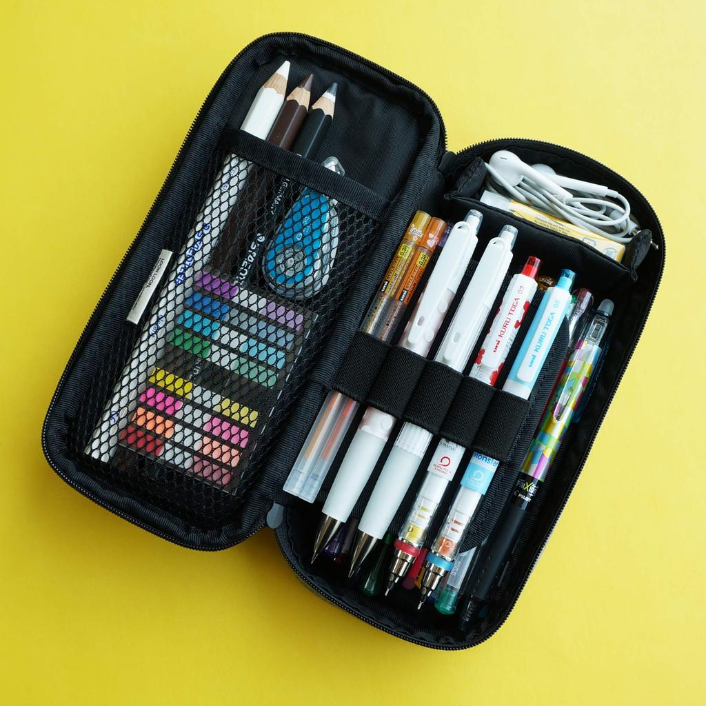 LOONLOON 664 Wood Pencil Large Wood Grain Case, Brown, Capacity, Stylish, Two-story, Multi-functional,