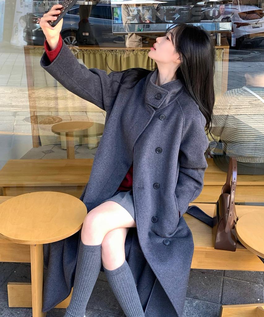 MIND BRIDGE WOMEN [W] Handmade Cashmere High-Neck Belted Long Coat - 2 Colors