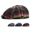 Color Check Octagonal Cap Men Women Autumn Winter Wool Warm Forward Cap British Newsboy Cap Beret