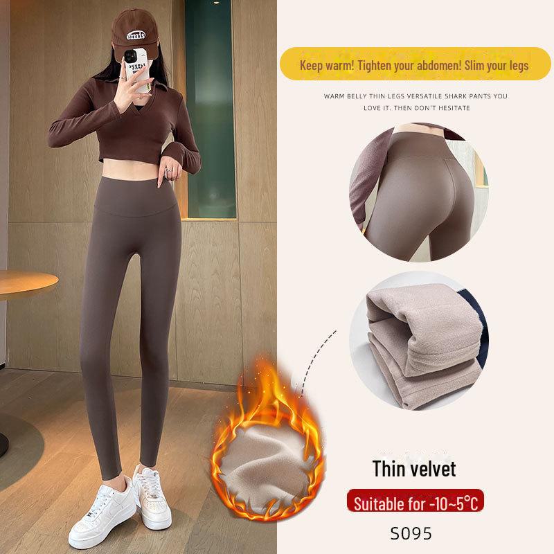 2025 Women's High-Waist Barbie Yoga Shark Pants: Slimming, Tight-Fit Velvet Leggings for Autumn & Winter