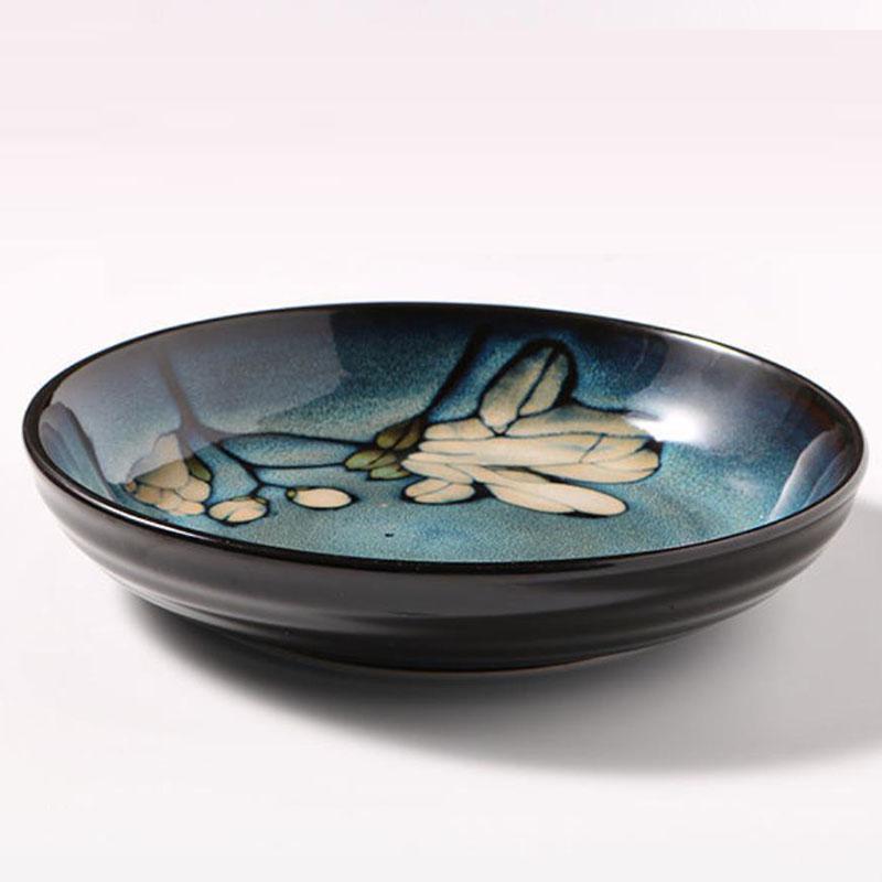 Простая керамическая тарелка в скандинавском стиле с резьбой и косточками, домашнее блюдо, тарелка для стейка, темно-зеленая тарелка для салата, диск