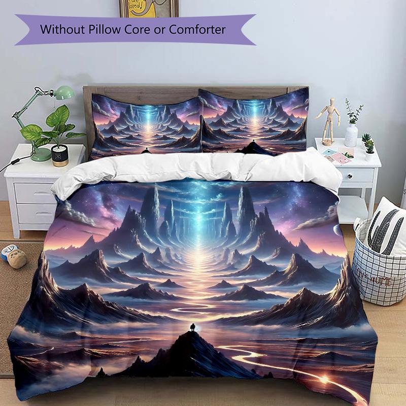 3pcs bedding set Mystical Landscape Includes 1 Comforter + 2 Pillowcases, Without Pillow Inserts, Soft Comfortable,a0909113