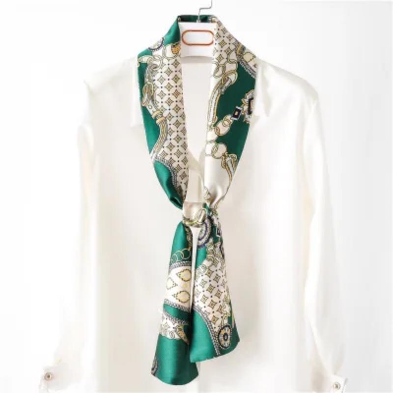 Хиджаб Натуральный Длинный Шелк Женский Принт Элегантные Шейные Платки Лента для Волос Головная Повязка Завязка Украшение Ручки Сумки Фуляр Воротник Косынка