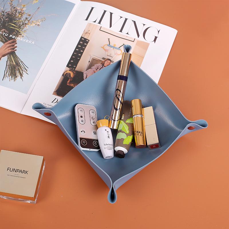 Nordic Style Leather Storage Tray Desktop Organizer For Key Jewelry Cosmetic Storage Box Folding Organizer Home Decoration