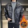 Мужская модная кожаная куртка с воротником-стойкой - Весенняя, Осенняя, Зимняя модная верхняя одежда