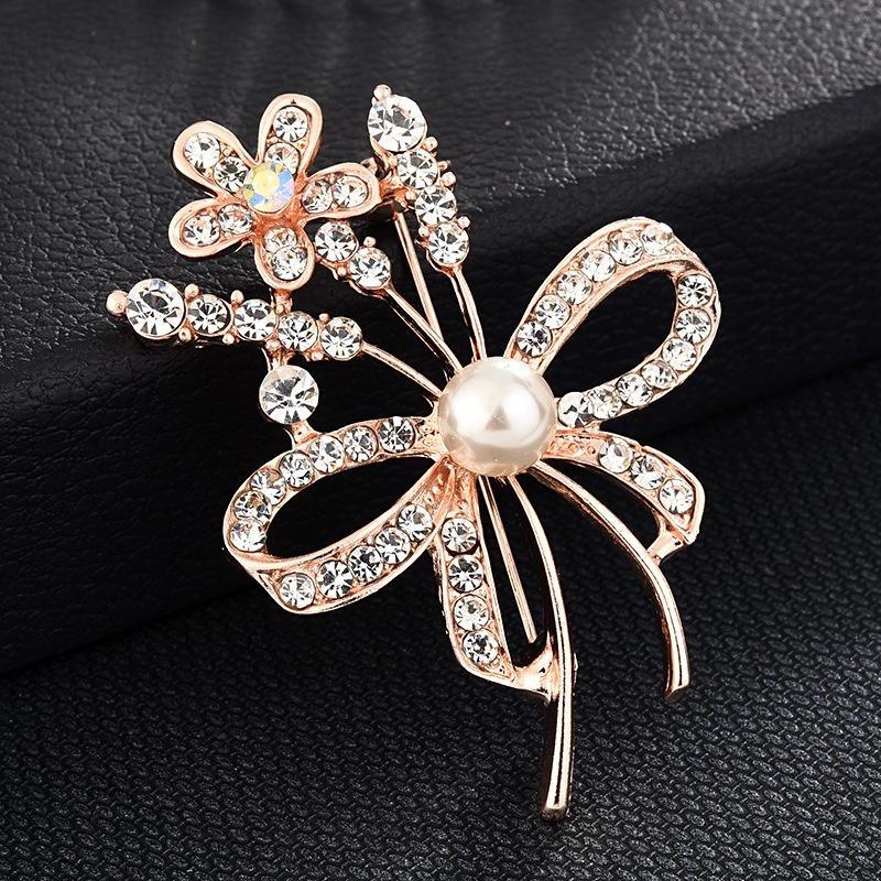 Brooch High-End Niche Silk Scarf Buckle Alloy Diamond Coat Pearl Corsage Pin Accessories