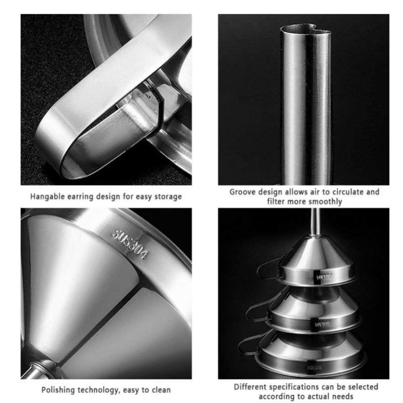 Stainless Steel Funnel Kitchen Oil Liquid Funnel Metal Funnel with Detachable Filter Wide Mouth Funnel for Canning Kitchen Tools