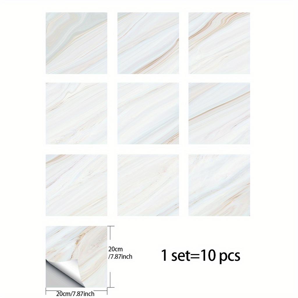 10pcs Self-adhesive Removable PVC Imitation Tile Stickers Simple Marble Pattern Square Waterproof Wall Stickers For Home Decor