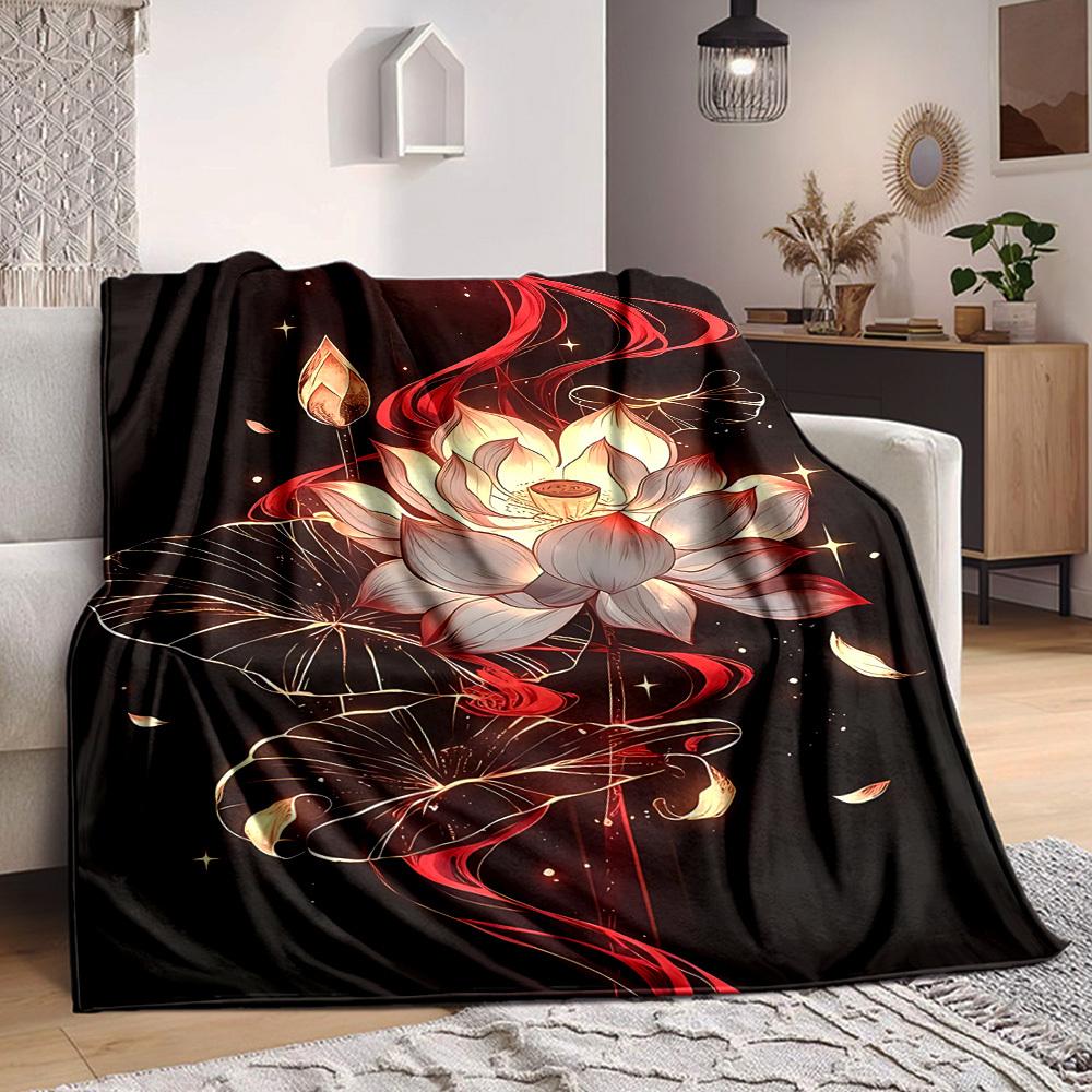 1pc Lotus Bloom Blanket, Lightweight Flannel Throw Blanket for Sofa, Bed, Travel, Camping, Living Room, Office, Couch032