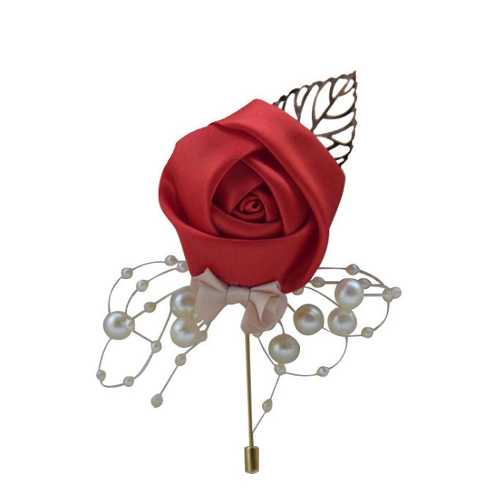 Wedding Groom Artificial Flower Bridal Imitation Pearls Brooch Pin Boutonniere Bouquet Corsage