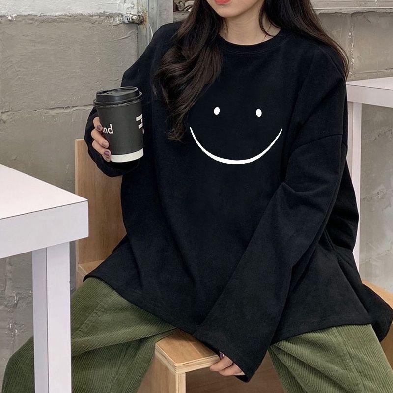 2025 Женский модный топ с длинным рукавом из 100% чистого хлопка свободного кроя - Весна/Осень