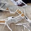 Женский прозрачный кружевной боди-комплект с поясом для чулок, стрингами, бюстгальтером-топом Черный Белый Красный S M L
