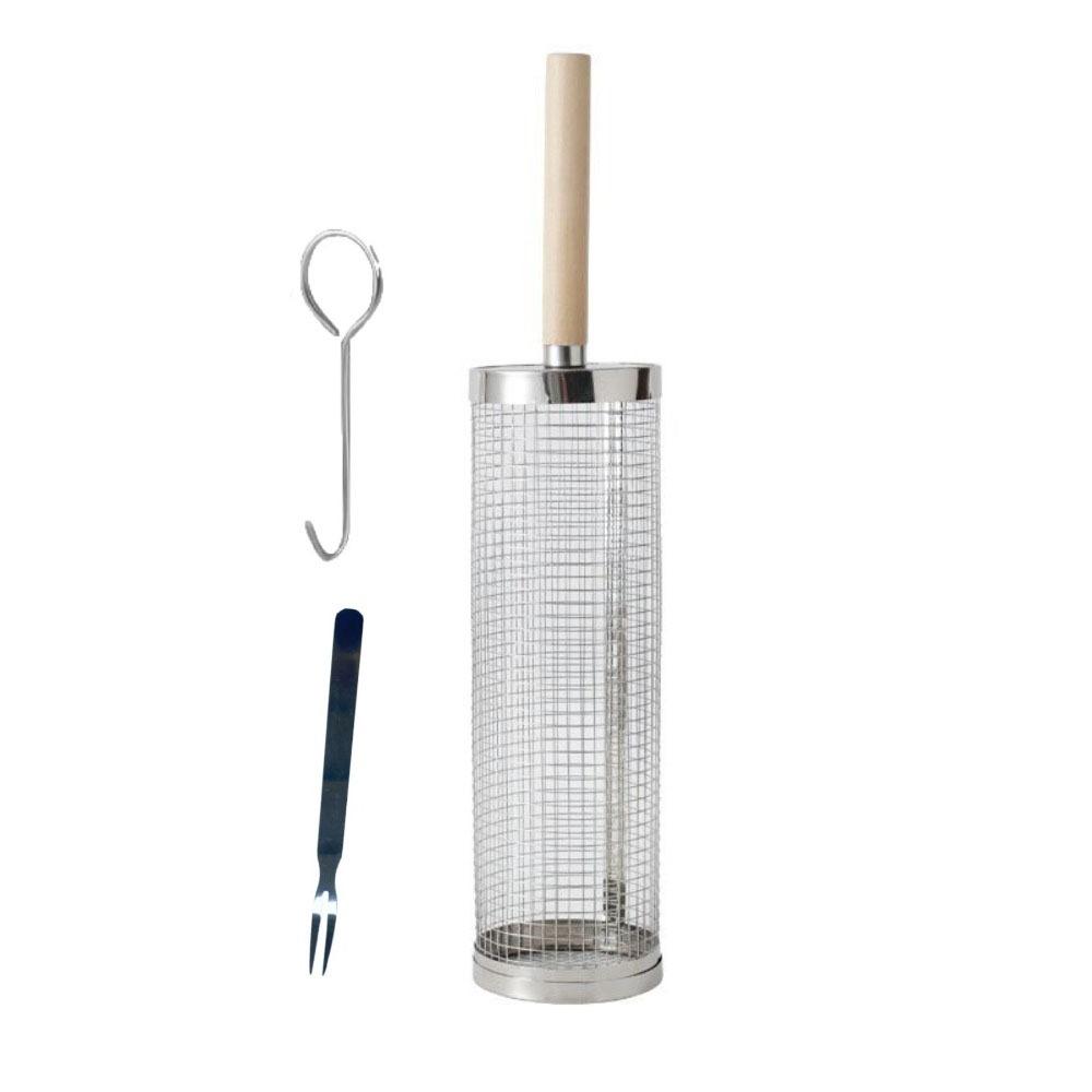 2/3Pcs Set Stainless Steel BBQ Basket Cylinder Barbecue Rack Useful Barbecue Cage for Outdoor