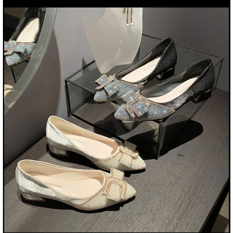Casual Woman Shoe Bow-Knot Pointed Toe Autumn Shallow Mouth Female Footwear New On Heels Butterfly Fall Moccasin Summer Dress