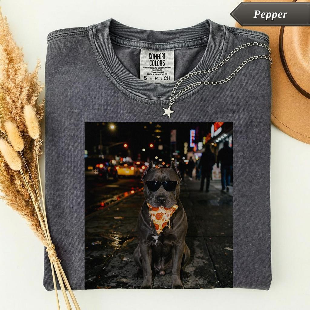 Cane Corso Pizza Shirt, Funny Pitbull Mom Tee, Dog Lover Gift, Canine Cartoon Graphic T-Shirt, Pitbull Owner Gift, Retro Graphic Tee Gift