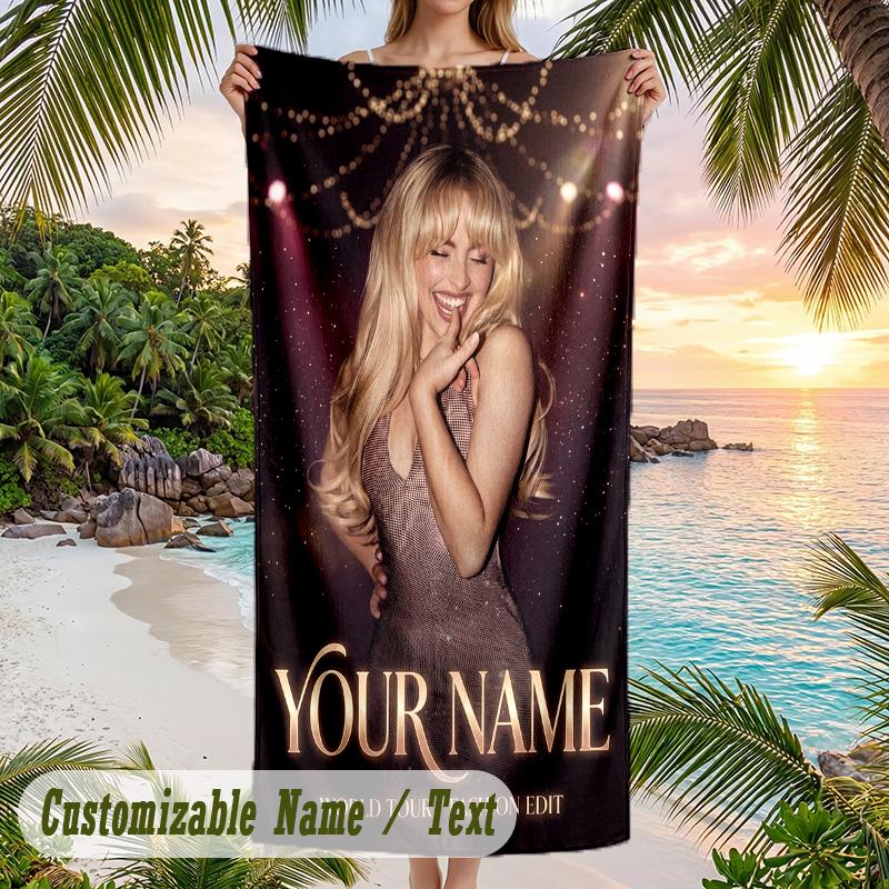Sabrina Carpenter Beach Towel, Personalized Custom Name Text, Quick Dry Large Absorbent Towel For Beach Pool