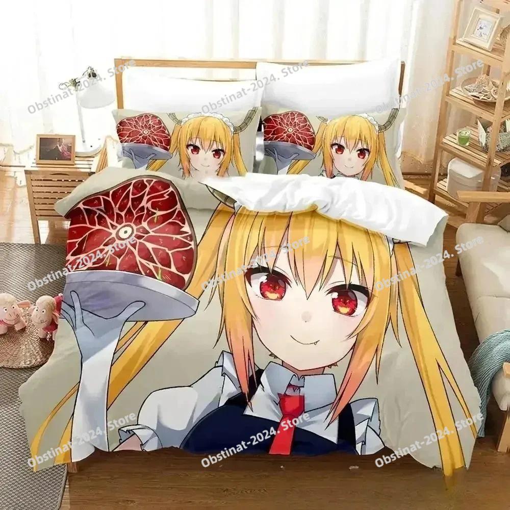3D Anime Miss Kobayashi's Dragon Maid Bedding Set Duvet Cover Bed Set Quilt Cover Pillowcase C