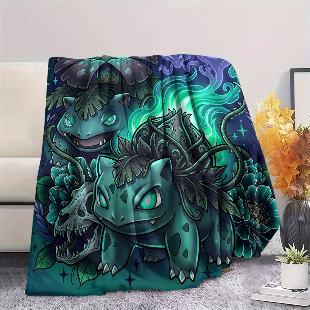 Bulbasaur Print Flannel Blanket, Ultra Soft High Quality All Seasons Warm Throw, Home Decor Cozy Blanket, Perfect Christmas Gift