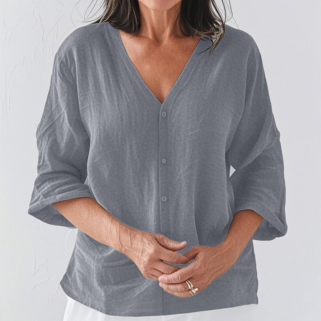 Модный женский повседневный кардиган из хлопка и льна с V-образным вырезом и рукавом три четверти