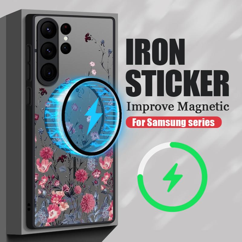 Matte Magnetic Case For Samsung Galaxy S25 S24 S23 Ultra S22 Plus S24 S21 S20 FE For Magsafe Retro Flowers Clear Hard PC Cover