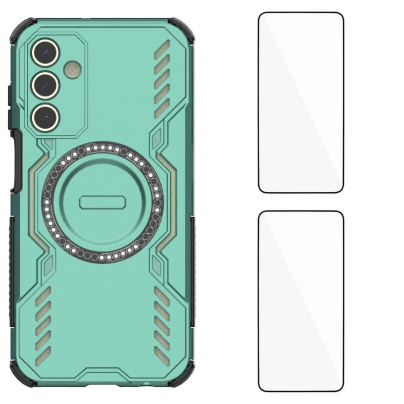 For Samsung Galaxy A15 4G/Galaxy A15 5G Magnetic Case WANLONFENG DJ Series PC TPU Phone Cover with 2Pcs Tempered Glass Film