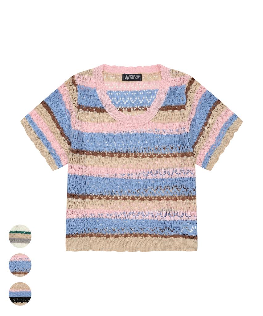 BHPOLOCLUB Women'S Summer Multi-Stripe Knit 3 Colors Tk105