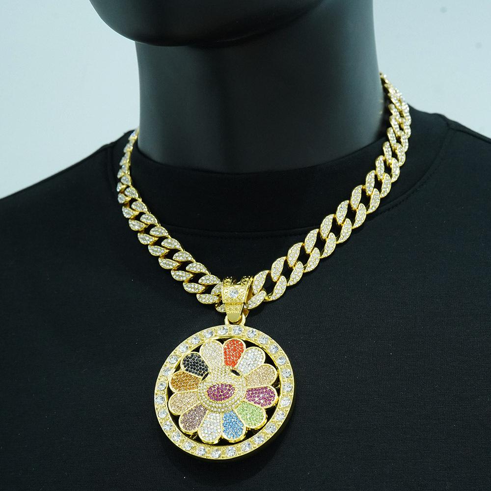Красочный вращающийся кулон в виде подсолнуха, кубинский предмет, европейское и американское ожерелье, модный бренд в стиле хип-хоп, персонализированные цветочные украшения