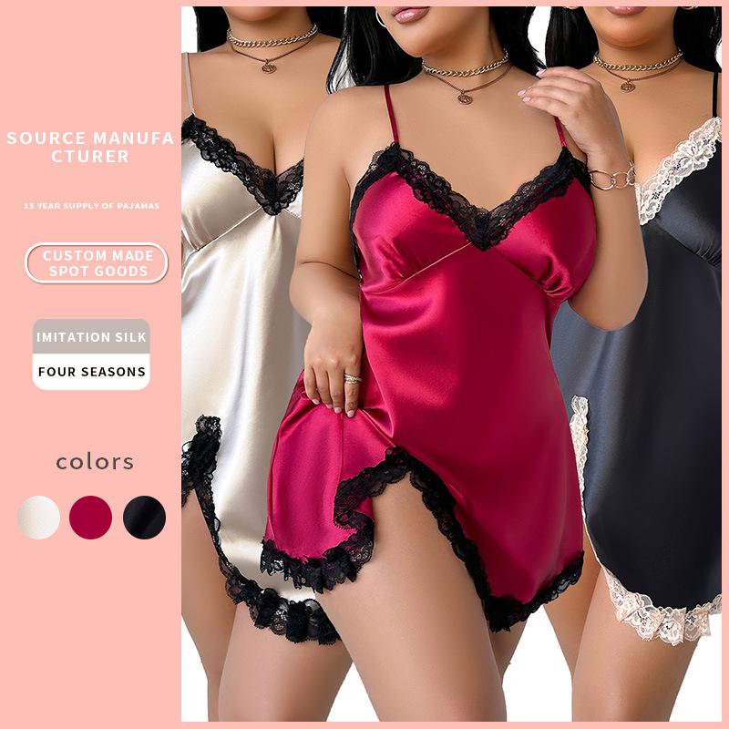 Весенне-летняя пижама, женская кружевная сексуальная ночная сорочка-халтер большого размера, комплект ночной сорочки, домашняя одежда, женский утренний халат