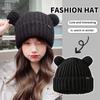 2024 Женская однотонная вязаная милая шерстяная шапка с ушками медведя для взрослых, мягкая плюшевая утолщенная наружная защита ушей для тепла, женская шапка