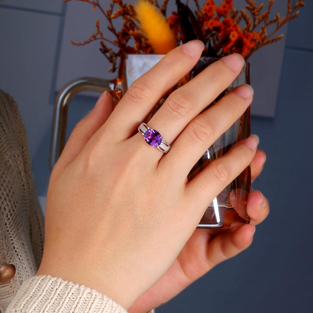 Bolaijewelry Великолепный дизайн натурального африканского аметиста драгоценного камня Кольцо из стерлингового серебра 925 пробы для женщин, элегантные ювелирные изделия