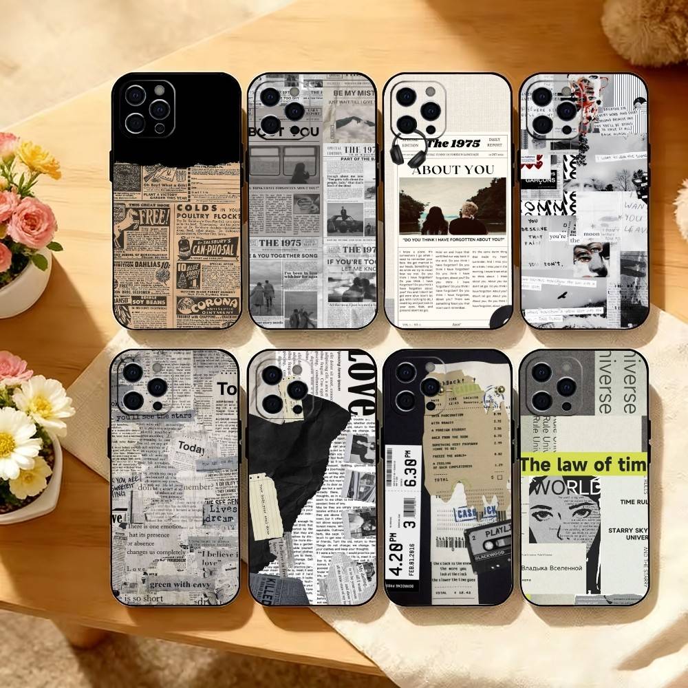 Vintage Newspaper Print Phone Case Silicone Soft For IPhone 17 16 15 14 13 12 11 X XR Plus Pro Max Plus