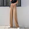 Women Casual Pants Elastic Drawstring High Waist Wide Leg Long Trousers Solid Color