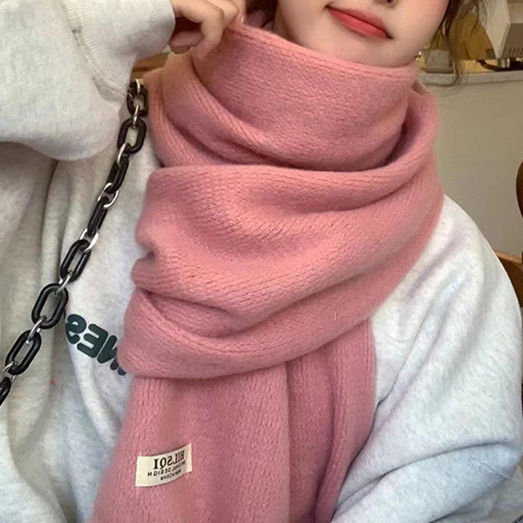 Winter Scarf For Women Sweet Pink Warm Shawls Wraps Female Thick Knitted Soft Long Tassel Shawl Neckwrap Solid Neckerchief