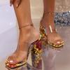 High-heeled Sandals for Women's Spring and Summer New Style with Transparent Thick Heels and Large Size Outside, Wearing Cool Slippers for Women