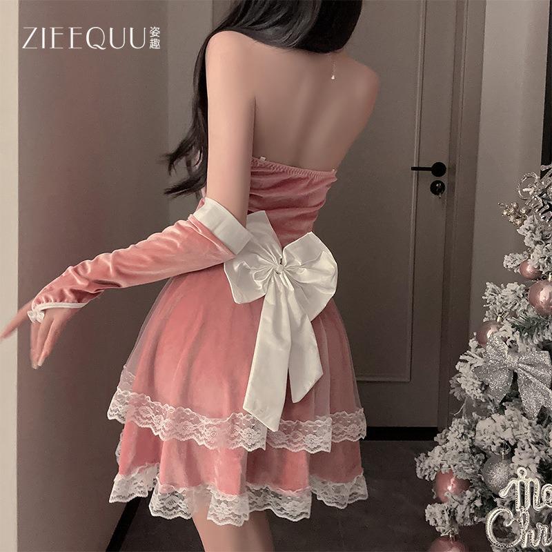 Милое рождественское платье-кролик Милое плюшевое сексуальное подтяжки нижнее белье Стройный комплект униформы