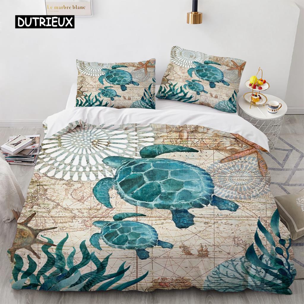 Комплект постельного белья с 3D-изображением морской черепахи, психоделическое животное, пододеяльник, покрывало, односпальное, двуспальное, двуспальное, двуспальное, полиэстеровое одеяло