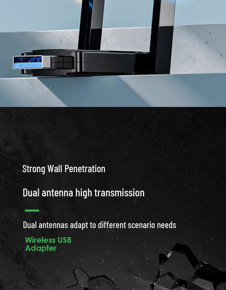 1300M WiFi 6 Dual-Band USB Wireless Network Card for Desktop Computers (Driver-Free)