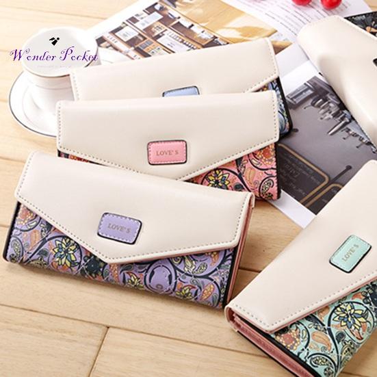 Женский кошелек в форме конверта, винтажный цветочный ромб с принтом, длинный, портативный, из искусственной кожи, большой емкости, с твердым швом, женский кошелек, сексуальная одежда для взрослых