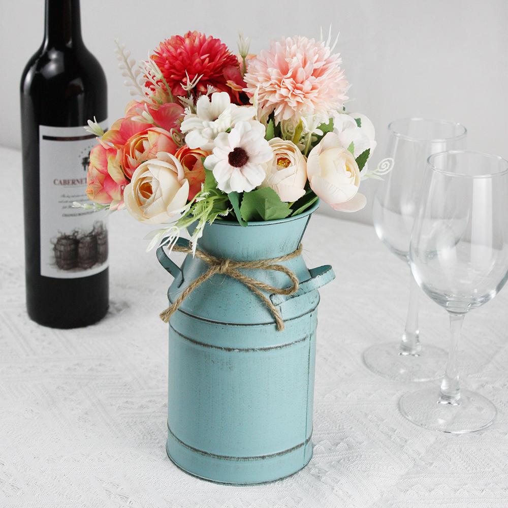 Набор из 3 предметов, два имитационных букета с ретро-железной вазой для спальни, гостиной, офиса, кабинета, вазы, украшения