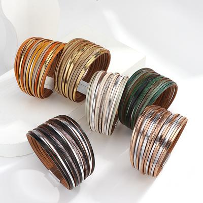 Тонкий полосатый многослойный кожаный браслет для женщин Shred Wrap Unisex Jewelry AVE