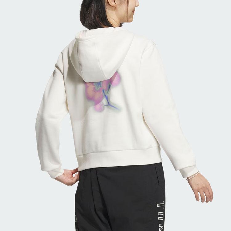 Adidas W Fustl Hoodie Floral Print Sports American Style Pullover Hoodie Women Hoodies Pink White IM8981